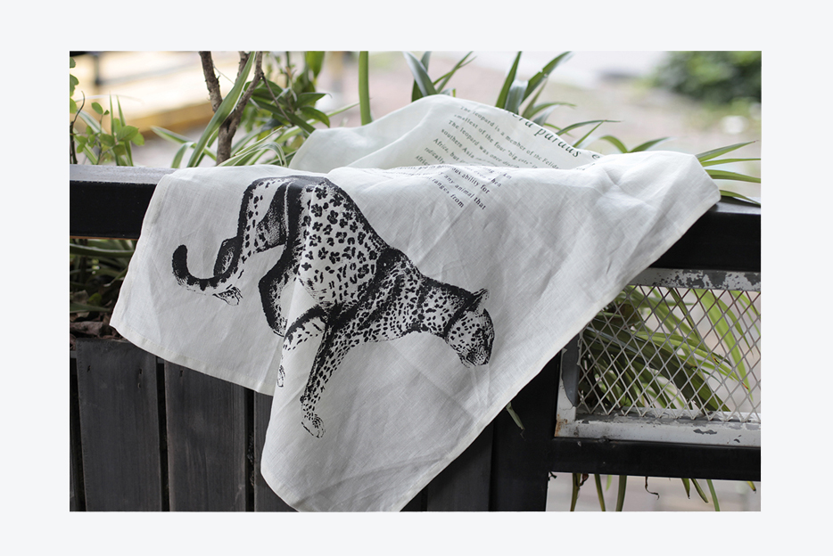wildlife style pure flax linen kitchen tea towel with custom design printed 